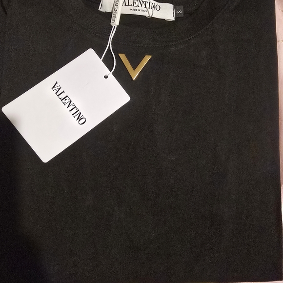 Valentino Black T-Shirt with Gold Logo - Picture 2 of 8